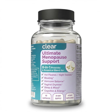 Clear Menopause Support for Women | 25-in-1 Formula with Black Cohosh, Dong Quai, Pre & Probiotics | Hot Flashes, Night Sweats, Mood, Sleep & Digestion | Hormone-Free | Made in USA | 60 Capsules Clear ProbioticsAu supplements