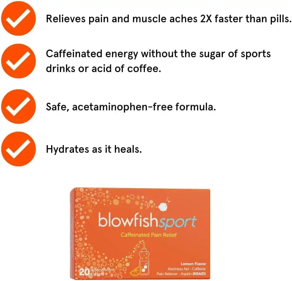 Blowfish Sport | Pain Relief for Athletes | Eases Sore Muscles | Boosts Energy | Effervescent Formula Works Fast | Perfect for Morning Workouts BlowfishAu supplements