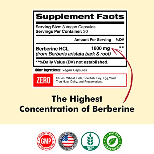 Berberine 1800mg Per Serving, Berberine Supplement, Berberine HCL, Berberine Pills American Standard SupplementsUS supplements