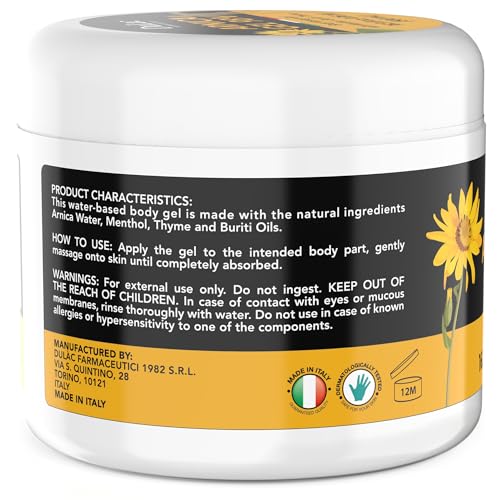 Dulac Arnica Body Massage Gel – Water-Based Cosmetic Massage Gel with Arnica Montana, Fast-Absorbing Lightweight Texture, Non-Greasy Feel, Dermatologically Tested, 16.9 fl oz DULÀC FARMACEUTICI 1982Au supplements