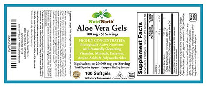 NutriWorth Aloe Vera Supplement (100 Softgels) 20,000mg Pure Gel Equivalency NutriWorthUS supplements