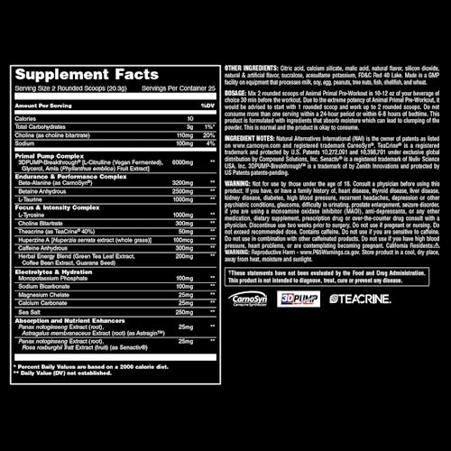 Animal Primal Muscle Hydration + Preworkout Powder – Contains Beta Alanine, 3DPump AnimalUS supplements