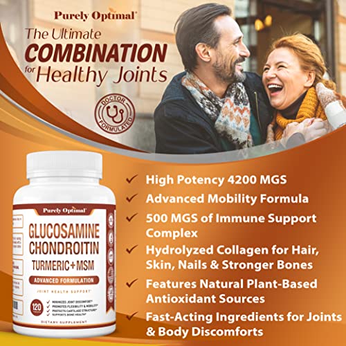 Purely Optimal Premium Glucosamine Chondroitin MSM Supplement Tablets w/Turmeric Purely OptimalUS supplements