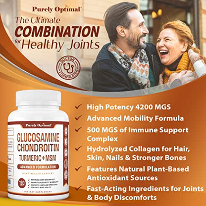 Purely Optimal Premium Glucosamine Chondroitin MSM Supplement Tablets w/Turmeric Purely OptimalUS supplements