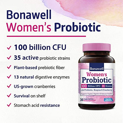 Bonawell Probiotics for Women 100B, with Organic Prebiotic, Cranberry for Feminine Health BonawellUS supplements