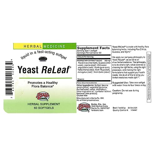 Herbs Etc, Yeast Releaf, 60 Capsules Herbs Etc.Au supplements
