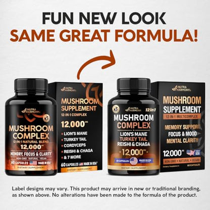 Mushroom Supplement - Organic Lion's Mane | Turkey Tail | Chaga | Cordyceps | Reishi NUTRAHARMONYUS supplements