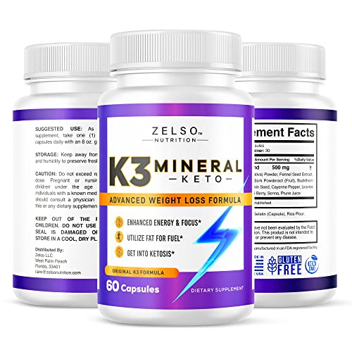 Zelso K3 Mineral Capsules - 60 Count, Advanced Ketogenic Weight Loss and Energy Support Formula ZELSOAu supplements