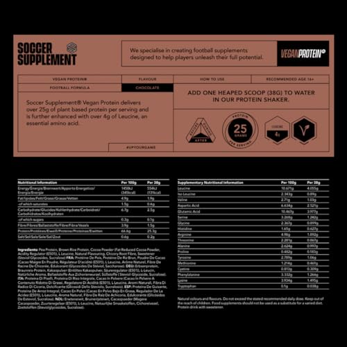 Soccer Supplement Vegan Protein Powder - 25g's of Protein per Serving, Chocolate Flavour SOCCER SUPPLEMENTAu supplements
