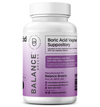 Boric Acid Suppositories for Women, 600 mg, 30 Vaginal Use Capsules - pH Balance Pills, Intimate Health Support, Yeast Infection Treatment, Made in USA (Pack of 1) BalancebreensUS supplements