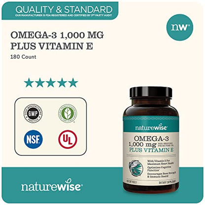 NatureWise High-Potency 1000mg Omega 3 with 600mg EPA, 400mg DHA, & Vitamin E NatureWiseUS supplements