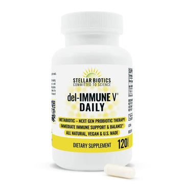 Del-Immune V® Daily by Stellar Biotics, All-Natural Immune Support & Gut Health, Immediate Care, Metabiotic: NextGen Probiotic Therapy (120 Caps) Del-Immune VAu supplements