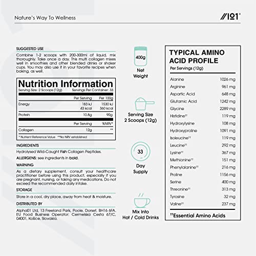 Marine Collagen Powder Supplement - 400g - Wild-Caught Canadian Marine Collagen - Unflavoured - Types 1 & 3 Hydrolysed Collagen ALPHA01Au supplements