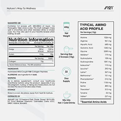 Marine Collagen Powder Supplement - 400g - Wild-Caught Canadian Marine Collagen - Unflavoured - Types 1 & 3 Hydrolysed Collagen ALPHA01US supplements