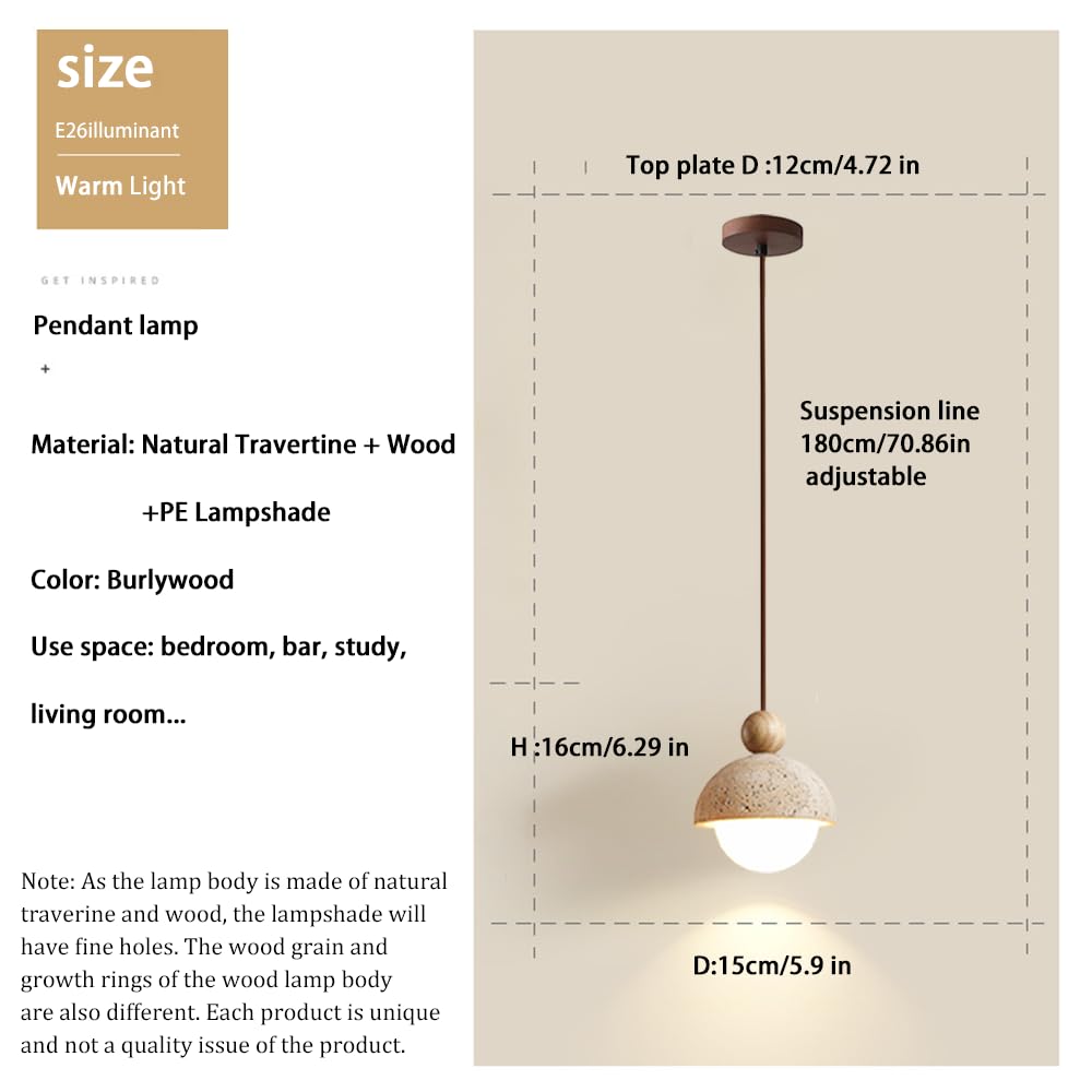 Spherical Wabi Sabi Pendant Light Natural Stone Retro Japanese Style Yellow Travertine Pendant Lighting Vintage Mini Wood Nordic Hanging Light for Kitchen Island Dining Room Bedroom Hallway Bedside OROILUPUAu supplements