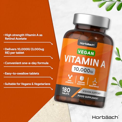 Vitamin A Tablets 10000iu | 180 Count | High Strength Vitamin A as Retinol Acetate HorbäachUS supplements