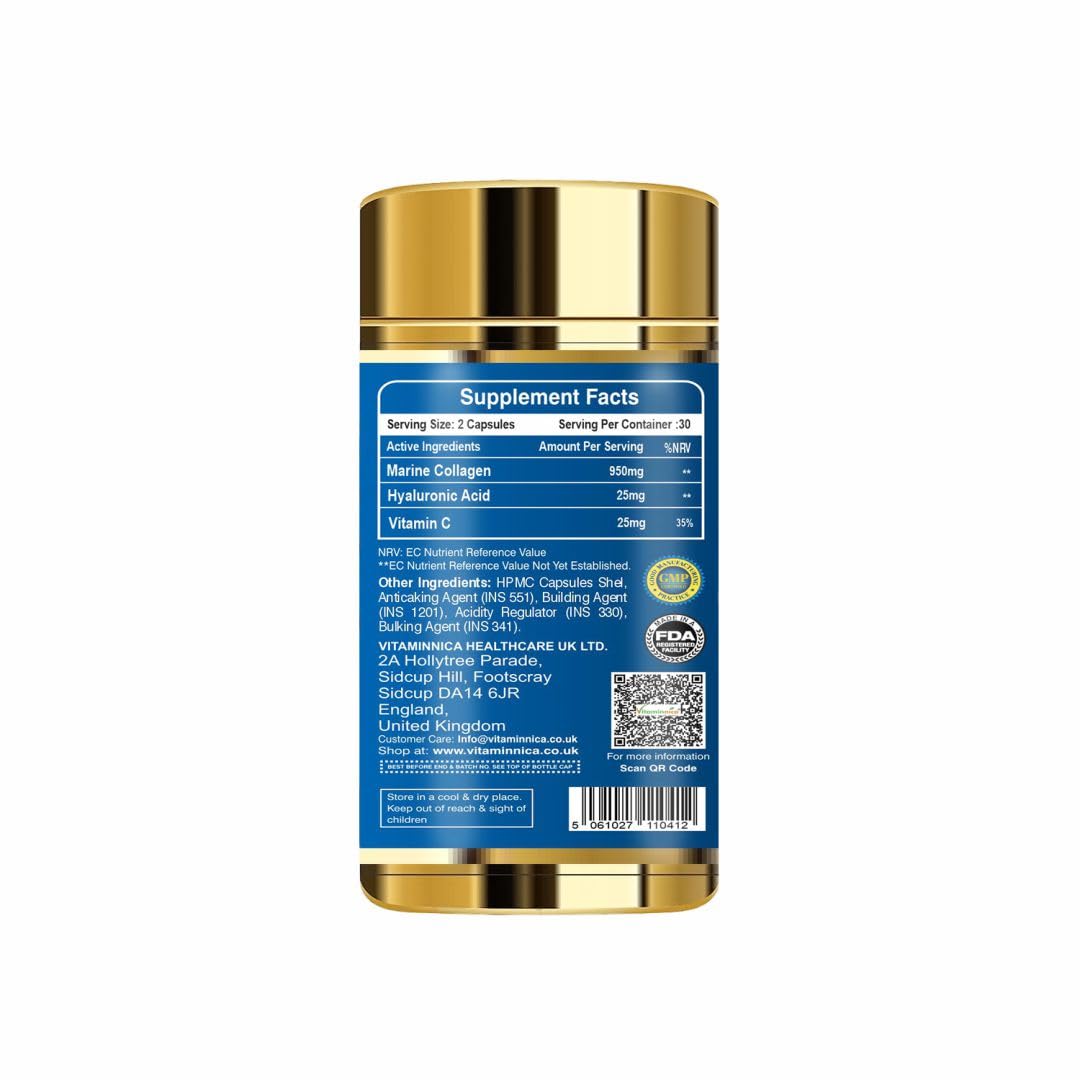 Vitaminnica Marine Collagen Capsules with Hyaluronic Acid & Vitamin C - Skin, Hair, Bones & Joints Vitaminnica Because your Health MattersAu supplements