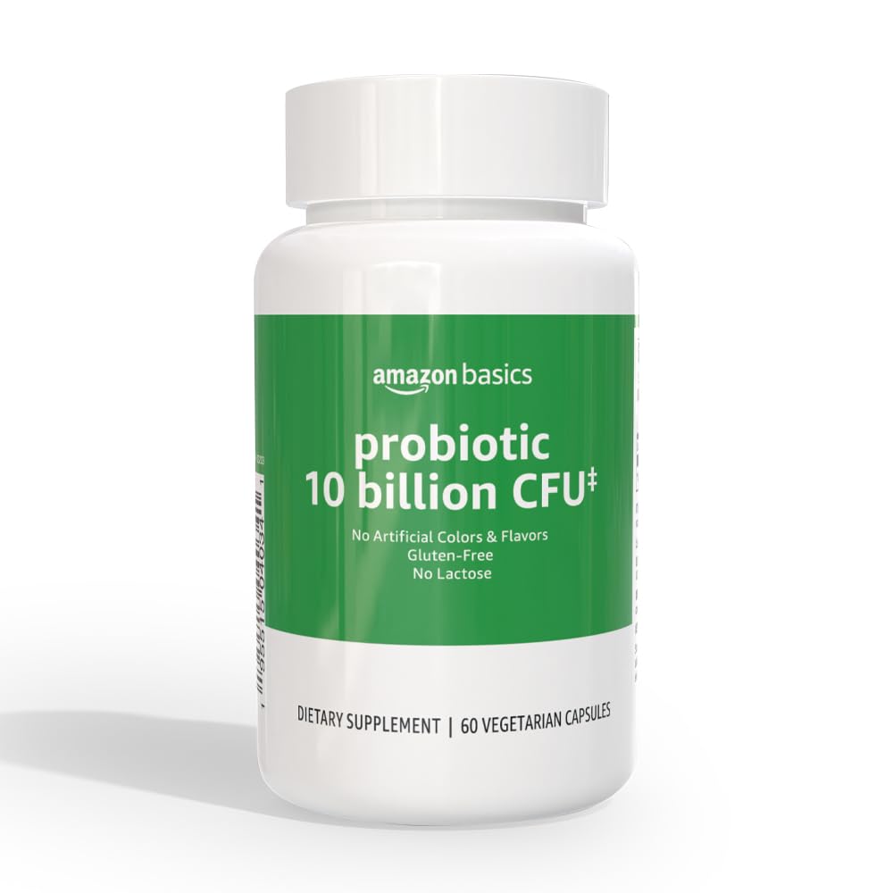 Amazon Basics Daily Probiotic, 10 Billion Active Cultures, Supporting Digestive and Intestinal Health, Capsule, 60 Count, Two Month Supply Amazon BasicsAu supplements