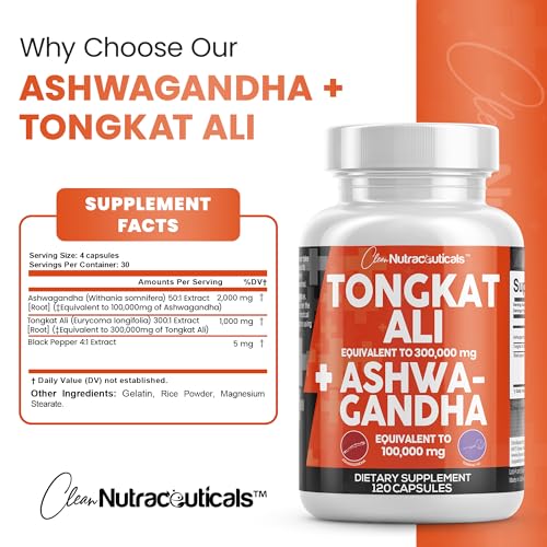 Clean Nutraceuticals Tongkat Ali 300,000mg and Ashwagandha 100,000mg Clean NutraceuticalsUS supplements