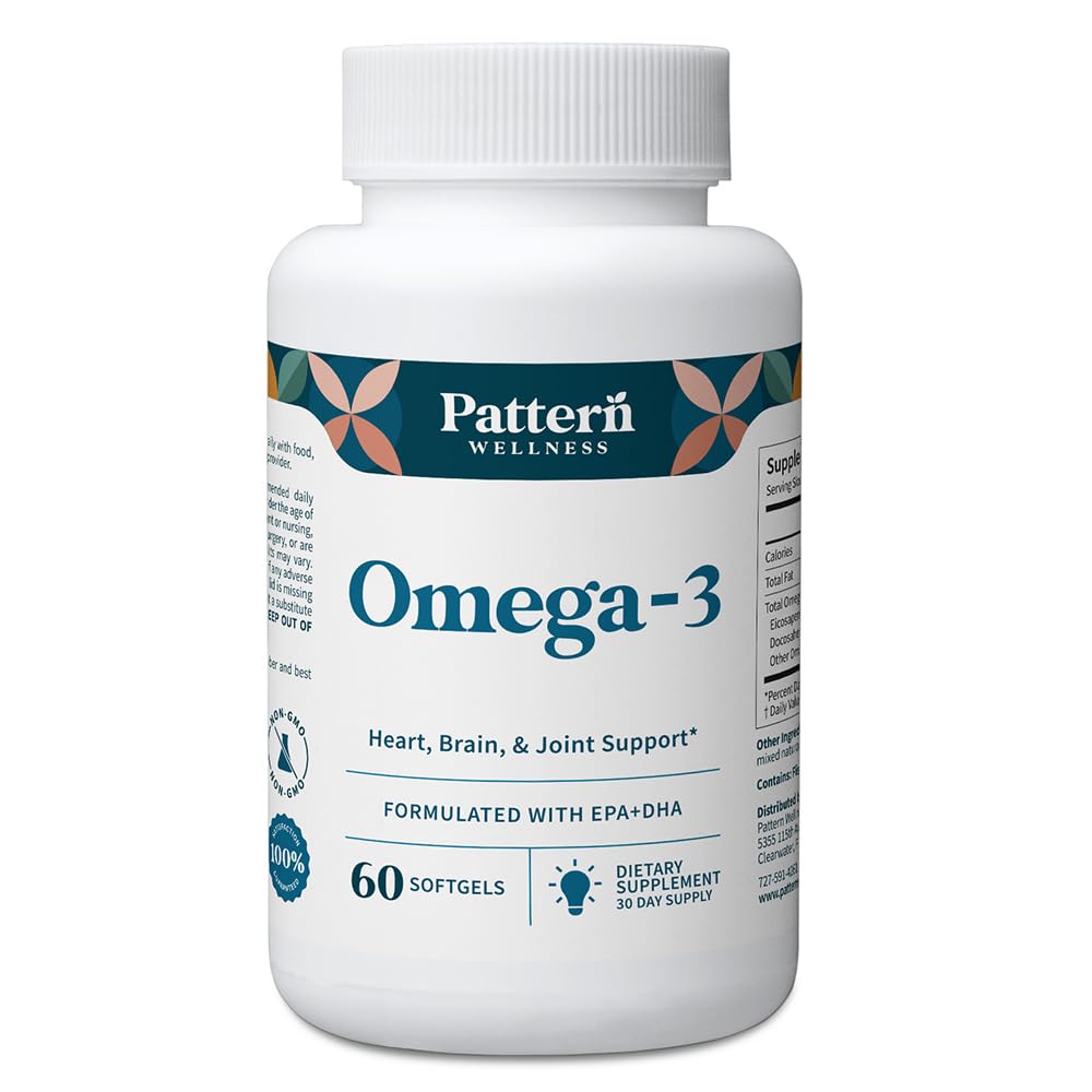 Pattern Wellness Omega 3 Softgels - Pure Fish Oil Formula - Helps Maintain Brain, Heart & Joint Health - 3rd Party Lab Tested - Non-GMO, Dairy-Free, Gluten-Free - 60 Softgels Pattern WellnessAu supplements