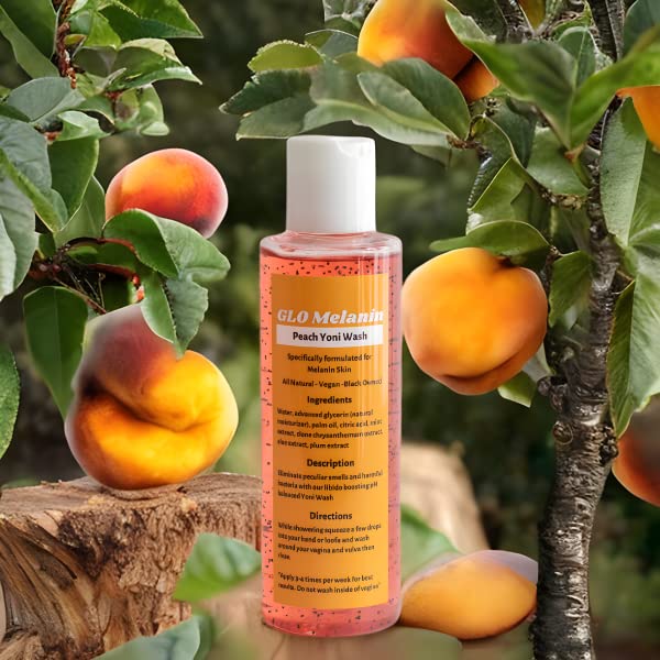 GLO Melanin Peach Yoni Wash with Aloe Vera, All Natural Feminine Wash for Women pH Balance Glo MelaninAu supplements