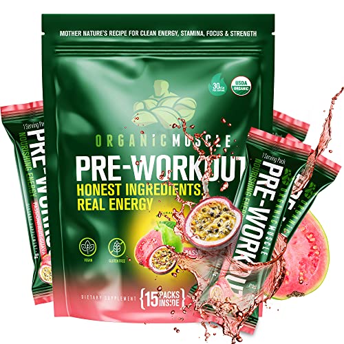 Organic Muscle Superfood Pre Workout Powder for Men & Women, Passionfruit Guava Organic MuscleAu supplements