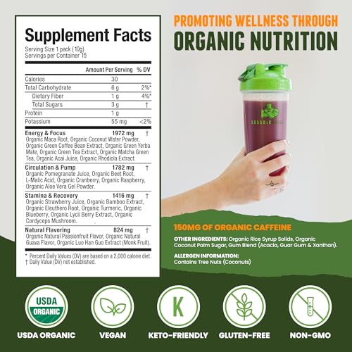 Organic Muscle Superfood Pre Workout Powder for Men & Women, Passionfruit Guava Organic MuscleAu supplements