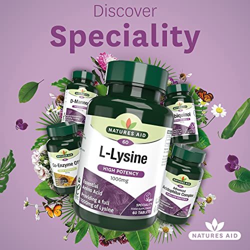 Natures Aid L-Lysine 1000 mg, High Potency Essential Amino Acid, Vegan, 60 Tablets natures aidUS supplements