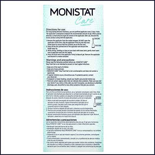 Monistat Stay Fresh Gel, Odor Eliminating Gel for Feminine Care, Fragrance Free Vaginal Gel, Prefilled MonistatAu supplements