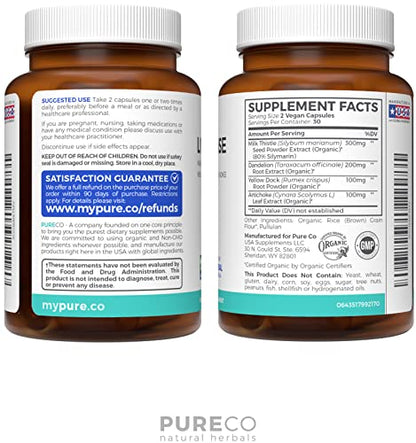 Organic Liver Cleanse Detox & Repair (Vegan, Non-GMO) Milk Thistle Extract (80% Silymarin) PURE COUS supplements