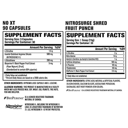 Jacked Factory Nitrosurge Shred Thermogenic Pre-Workout in Fruit Punch & N.O. XT Nitric Jacked FactoryUS supplements