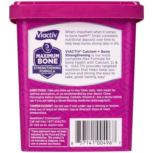 Viactiv Calcium + Vitamin D Supplement Soft Chews for Women & Men - Chewable Calcium for Bone Health Support, 650 mg per Serving, Vitamin D & K for High Absorption - 60 Count, Caramel ViactivAu supplements