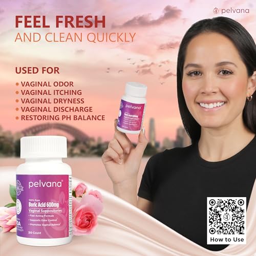 Pelvana Boric Acid Suppositories for Women 30 - for Vaginal pH Balance, Odor Control, Itching, & Discharge PelvanaAu supplements