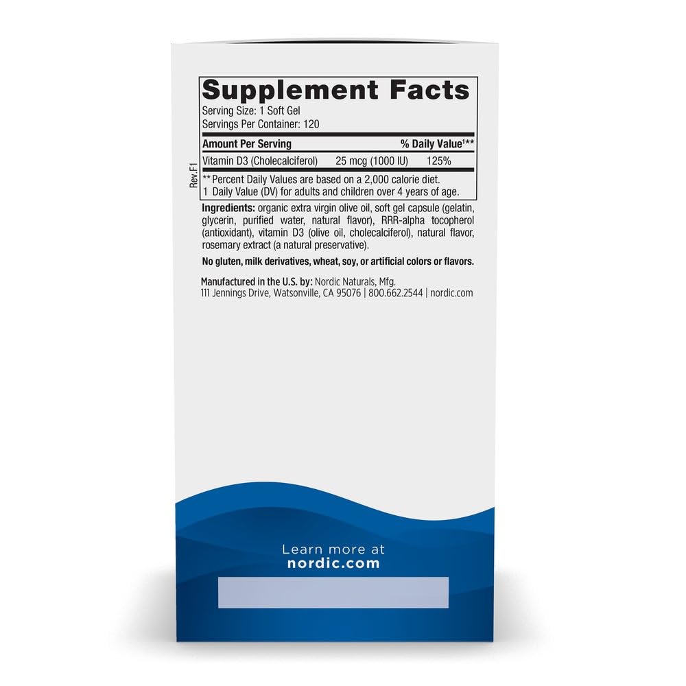 Nordic Naturals Vitamin D3 1000, Orange - 120 Mini Soft Gels - 1000 IU Vitamin D3 - Supports Healthy Bones Nordic NaturalsUS supplements