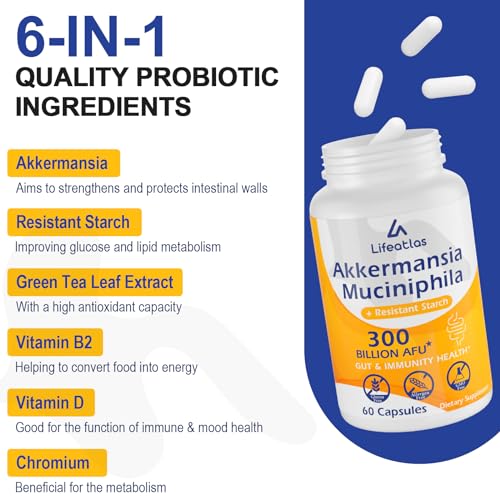 300 Billion AFU Akkermansia Muciniphila - Live Akkermansia Probiotics for Women & Men LifeatlasAu supplements