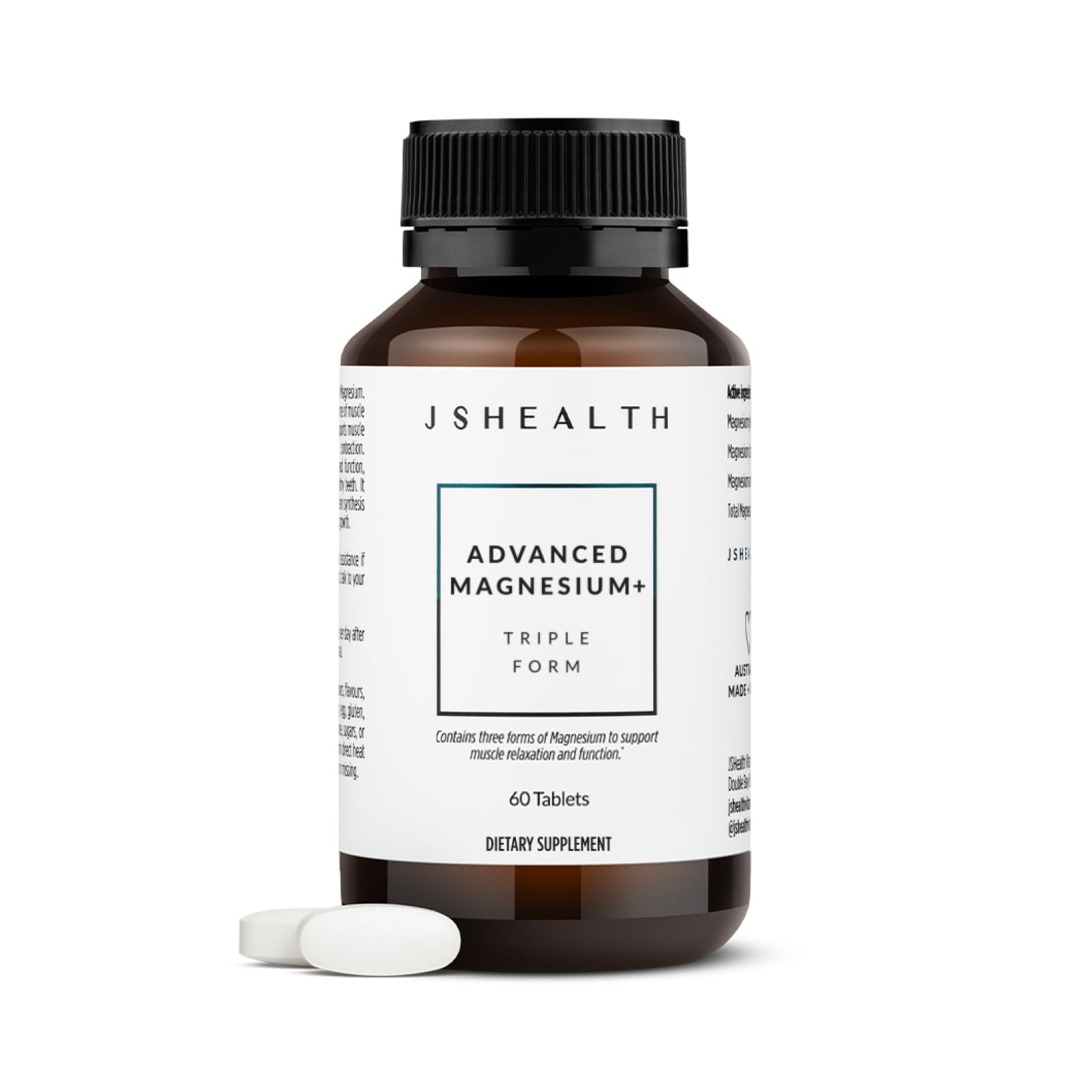 JSHealth Vitamins Advanced Magnesium Supplements with Magnesium Glycinate & Citrate for Muscle Relaxation (60 Tablets) JSHealthAu supplements