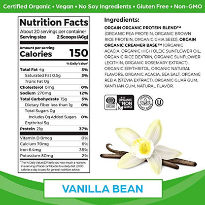 Orgain Organic Vegan Protein Powder, Vanilla Bean - 21g Plant Based Protein, Gluten Free OrgainUS supplements