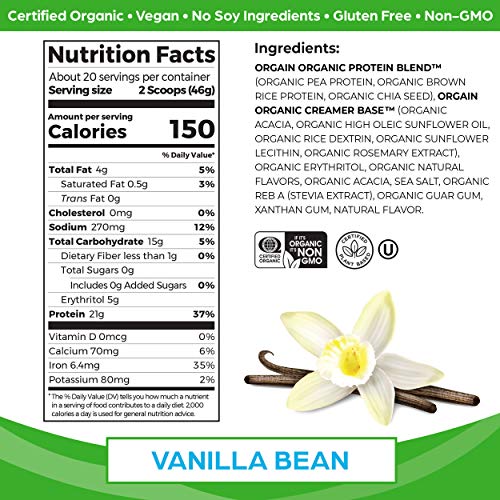 Orgain Organic Vegan Protein Powder, Vanilla Bean - 21g Plant Based Protein, Gluten Free OrgainUS supplements