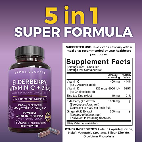 Viva Naturals Sambucus Elderberry with Vitamin C and Zinc for Adults - 5 in 1 Sambucus Viva NaturalsAu supplements
