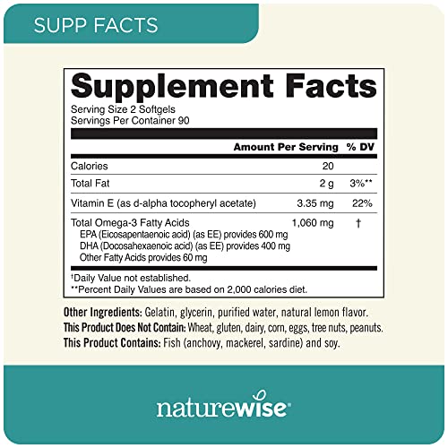 NatureWise High-Potency 1000mg Omega 3 with 600mg EPA, 400mg DHA, & Vitamin E NatureWiseAu supplements