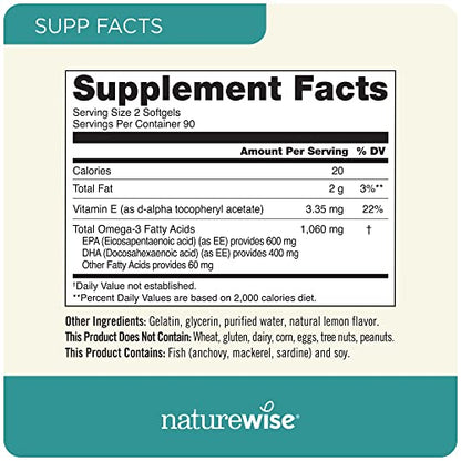 NatureWise High-Potency 1000mg Omega 3 with 600mg EPA, 400mg DHA, & Vitamin E NatureWiseUS supplements
