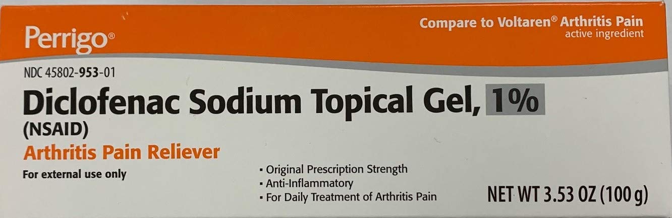 Perrigo Diclofenac Sodium (NSAID) Topical Gel, 1% with dosing Card., 3.53 oz (100 g), arthrits Pain Relief Anti inflamatory for Hand, Wrist, Elbow, Foot, Ankle, Knee. Compare to VOLTAREN 1% Gel. PerrigoAu supplements