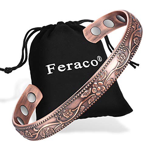 Feraco Magentic Copper Bracelet for Women,Vintage Flower Copper Cuff Bracelet FeracoAu supplements