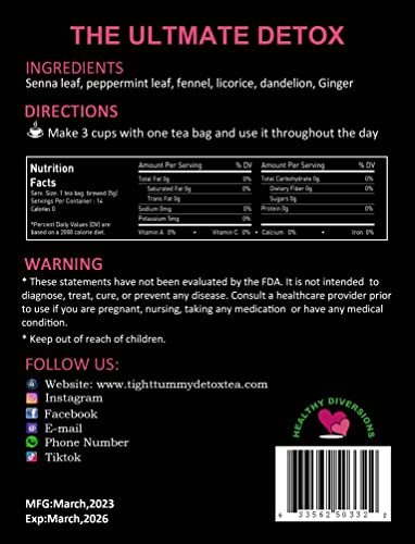 Healthy Diversions Tight Tummy Detox Tea, Extra Strength Results Within a Week Reduce Heath SecretUS supplements