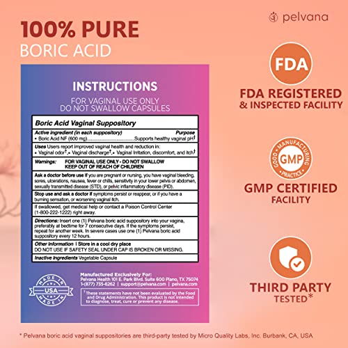 Pelvana Boric Acid Suppositories for Women 30 + 7 Applicators + 10 pH Test Strips PelvanaAu supplements