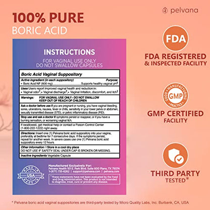 Pelvana Boric Acid Suppositories 30 + 30 Applicators + 100 pH Test Strips = 160 Piece PelvanaUS supplements