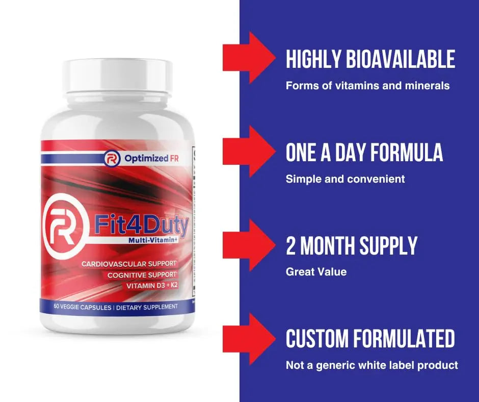 Fit4Duty Multivitamin+ for First Responders, One a Day Multivitamin Plus Other nutrients, 60 Servings, 2 Month Supply Optimized FRAu supplements