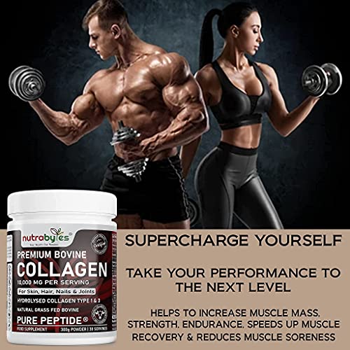 Pure Hydrolysed Collagen Powder 10000mg Bovine Type 1 & 3 Unflavoured|High Strength Protein Peptides for Women & Men NUTRABYTESAu supplements