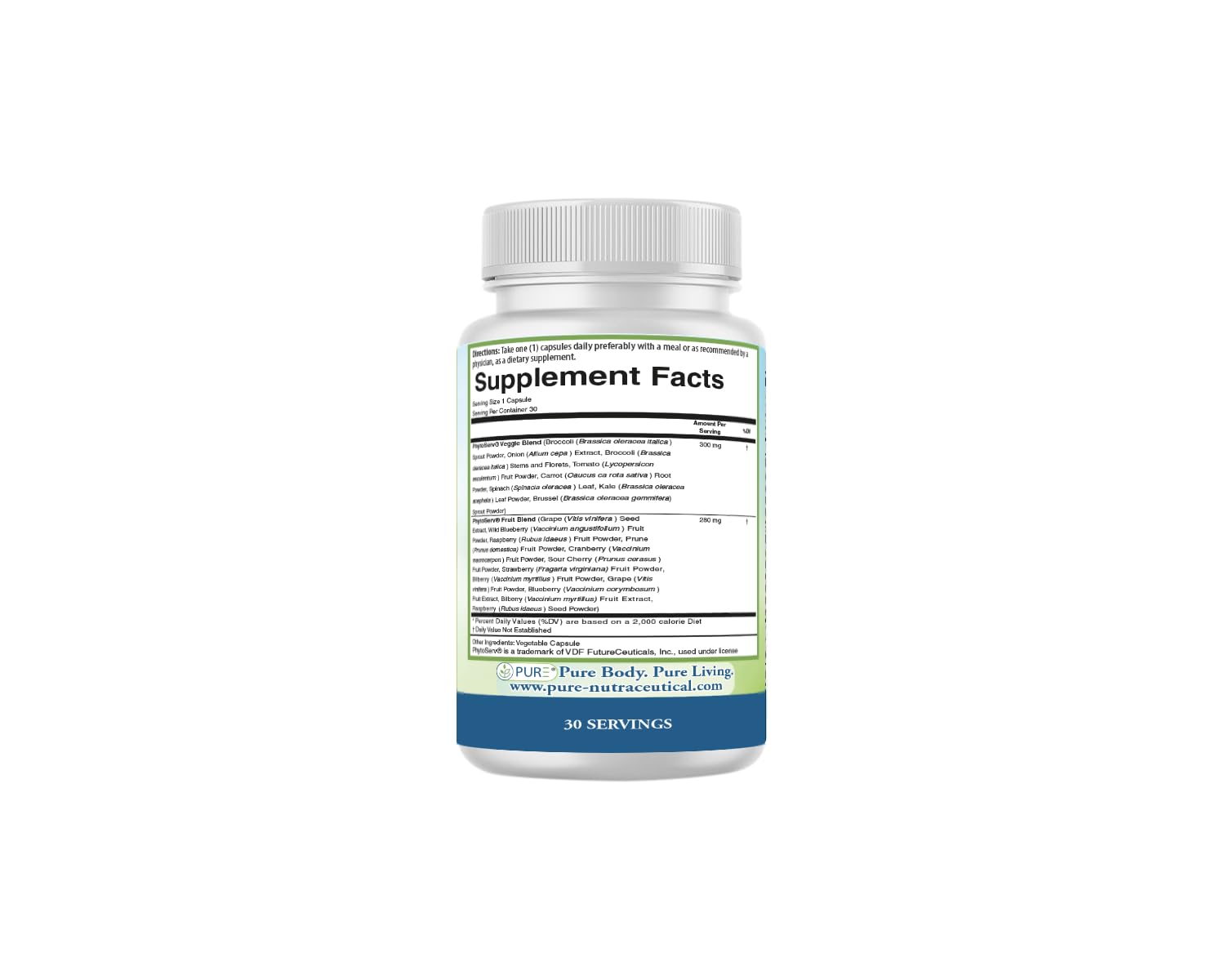 PURE® Greens & Reds Capsules - 30 Servings - 9 Daily Servings of Fruits & Vegetables in 1 Capsule - PhytoServ® Superfood Blend with Broccoli, Kale & Berries - Plant-Based Phytonutrient Shield PUREAu supplements