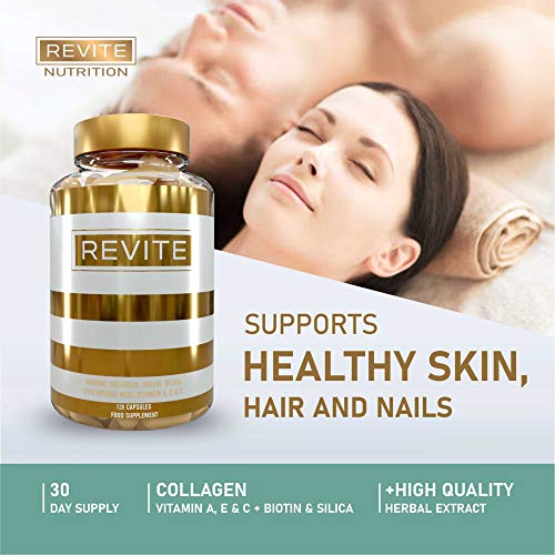 Marine Collagen Capsules 2000mg, Hyaluronic Acid, Silica, Biotin, Vitamin A, E & C Hair ReviteAu supplements